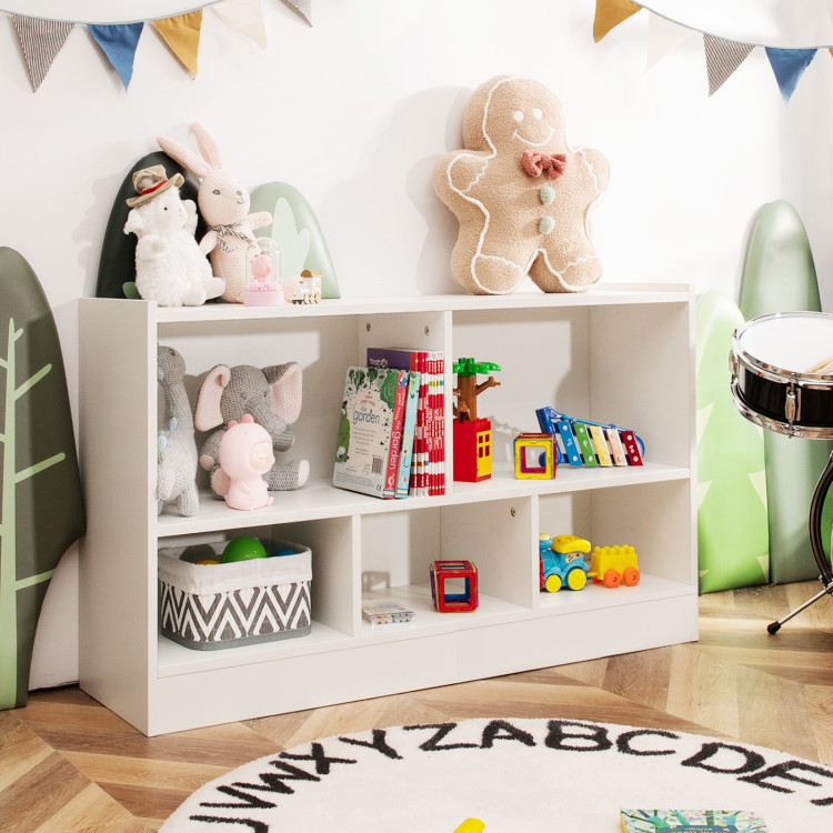 Kids 2-Shelf Bookcase 5-Cube Wood Toy Storage Cabinet Organizer-WhiteCostway Gallery View 2 of 10