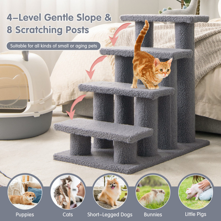 24 Inch 4-Step Pet Stairs Carpeted Ladder Ramp Scratching Post Cat Tree Climber-GrayCostway Gallery View 5 of 10