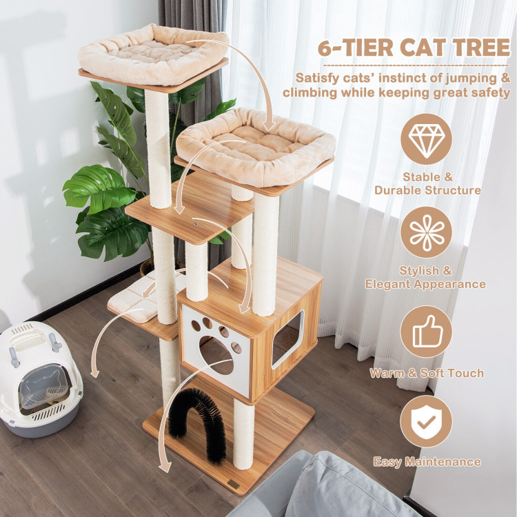 Indoor Cat Tree Tower with Platform Scratching Posts-BeigeCostway Gallery View 2 of 9