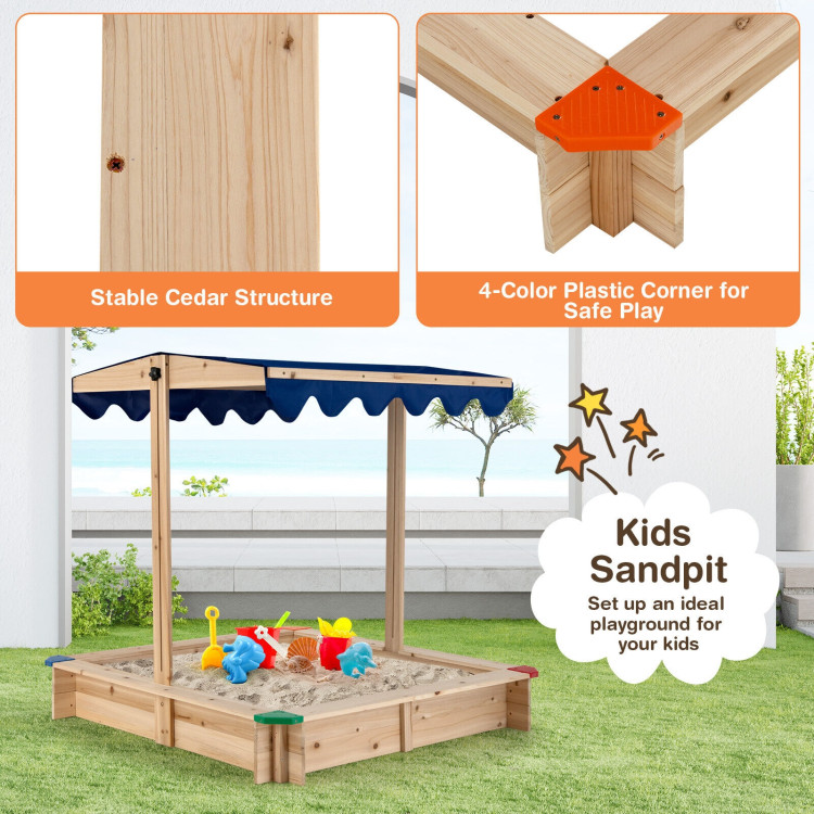 Kids Wooden Sandbox with Height Adjustable and Rotatable Canopy Outdoor PlaysetCostway Gallery View 12 of 12