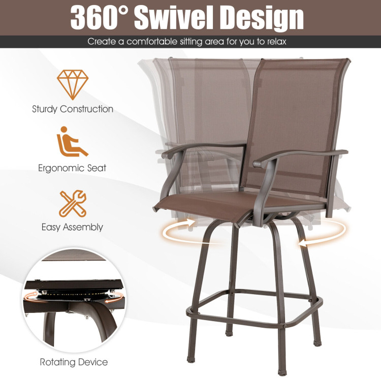 2 Pieces Patio 360 Rotation Swivel Bar Stool Set-BrownCostway Gallery View 5 of 10