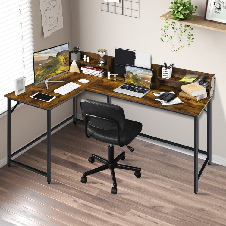 5.5 Inch L-shaped Computer Desk with Bookshelf-Rustic BrownCostway Gallery View 1 of 10