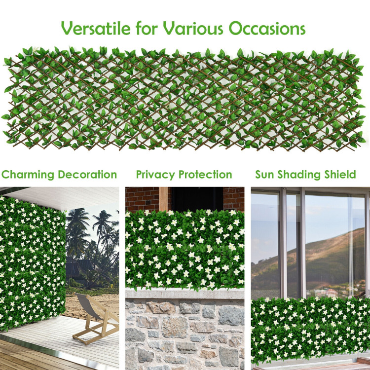 1 Piece Expandable Faux Ivy Privacy Screen Fence Panel Pack with Flower-WhiteCostway Gallery View 5 of 10