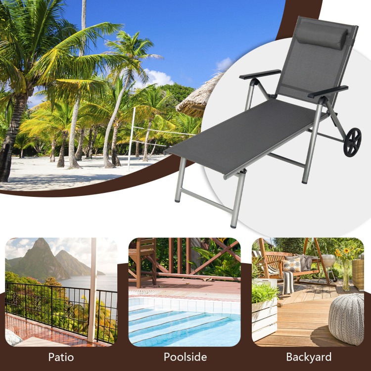 Adjustable Patio Folding Chaise Lounge Chair with WheelsCostway Gallery View 3 of 8