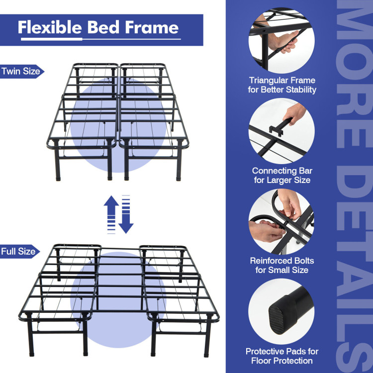 Queen/King Size Folding Steel Platform Bed Frame for Kids and Adults-Full SizeCostway Gallery View 5 of 9