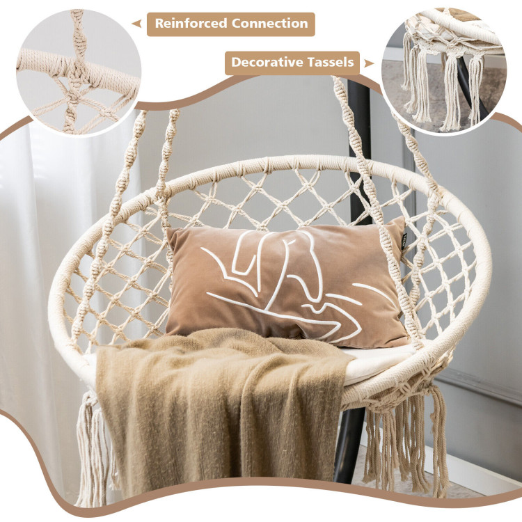 Cushioned Hammock Swing Chair with Hanging Kit-BeigeCostway Gallery View 8 of 10