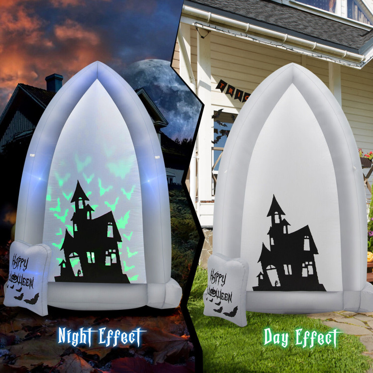 7 Feet Halloween Inflatable Tombstone with Bat LED Projector - Costway