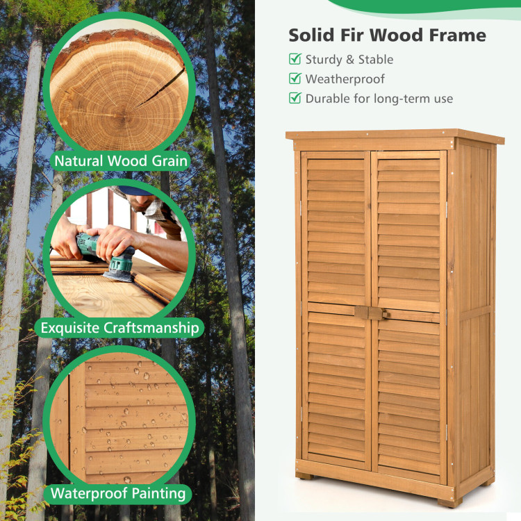 Wooden Garden Shed 3-tier Patio Storage Cabinet Outdoor Organizer Wooden Lockers - Natural