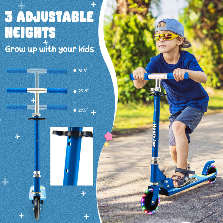 Folding Kick Scooter with 3 Adjustable Heights for Kids-BlueCostway Gallery View 4 of 8