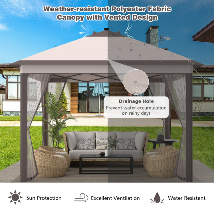 11 x 11 Feet Portable Outdoor Patio Folding Gazebo with Led Lights -BeigeCostway Gallery View 3 of 11