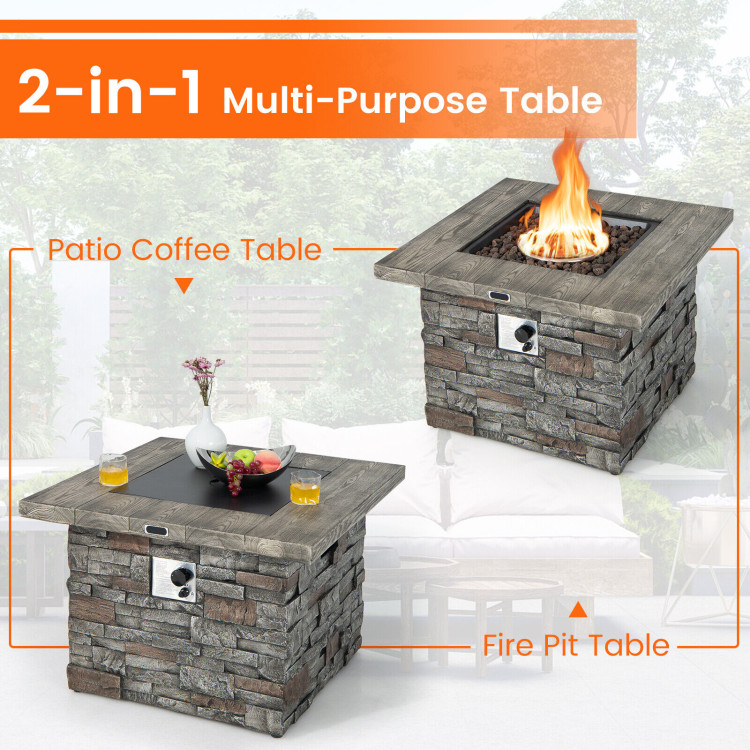 34.5 Inch Square Propane Gas Fire Pit Table with Lava Rock and PVC Cover-GrayCostway Gallery View 5 of 11