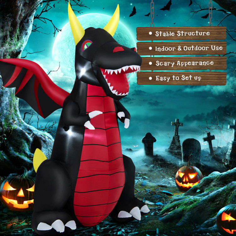 8 Feet Halloween Inflatable Fire Dragon  Decoration with LED LightsCostway Gallery View 7 of 10