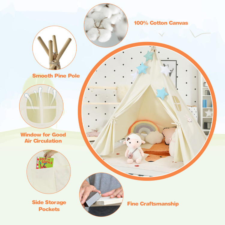 Foldable Kids Canvas Teepee Play TentCostway Gallery View 9 of 10