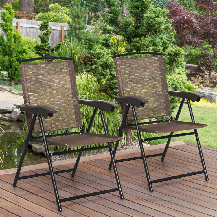 4 Pieces Folding Dining Chairs with Steel Armrests and Sling BackCostway Gallery View 7 of 12