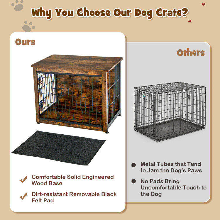 Wooden Dog Crate Furniture with Tray and Double Door-BrownCostway Gallery View 5 of 11