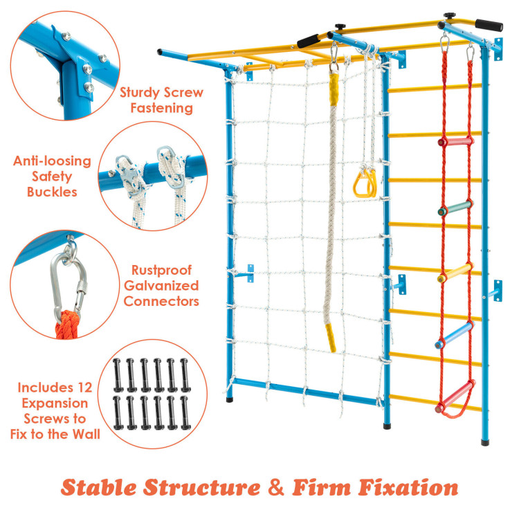 7 In 1 Kids Indoor Gym Playground Swedish Wall Ladder-YellowCostway Gallery View 11 of 11