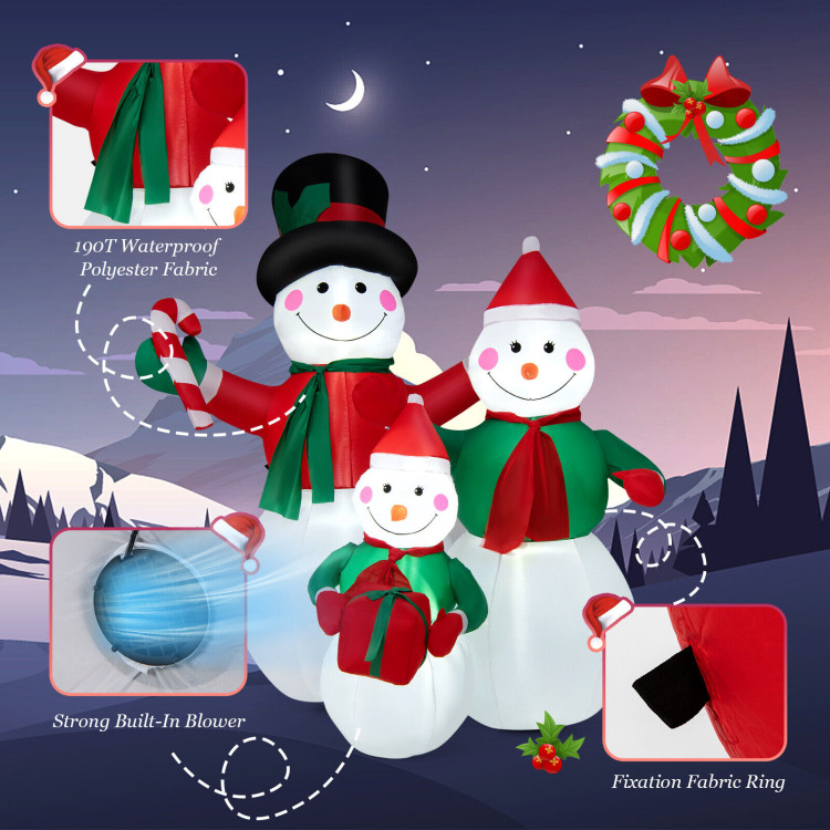 Inflatable Christmas Snowman Family Decoration with LED LightsCostway Gallery View 8 of 10