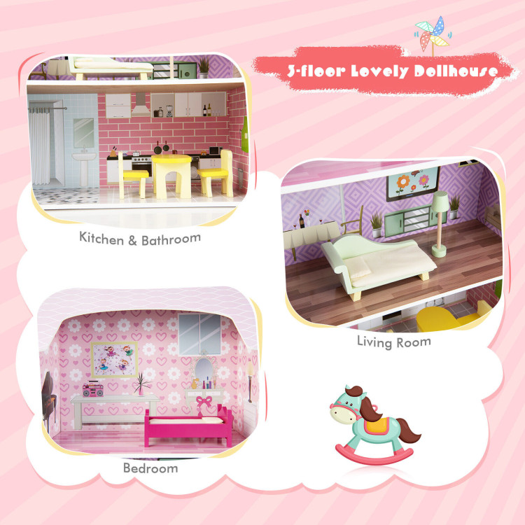 2-In-1 Kids Kitchen Playset and Dollhouse with AccessoriesCostway Gallery View 6 of 11