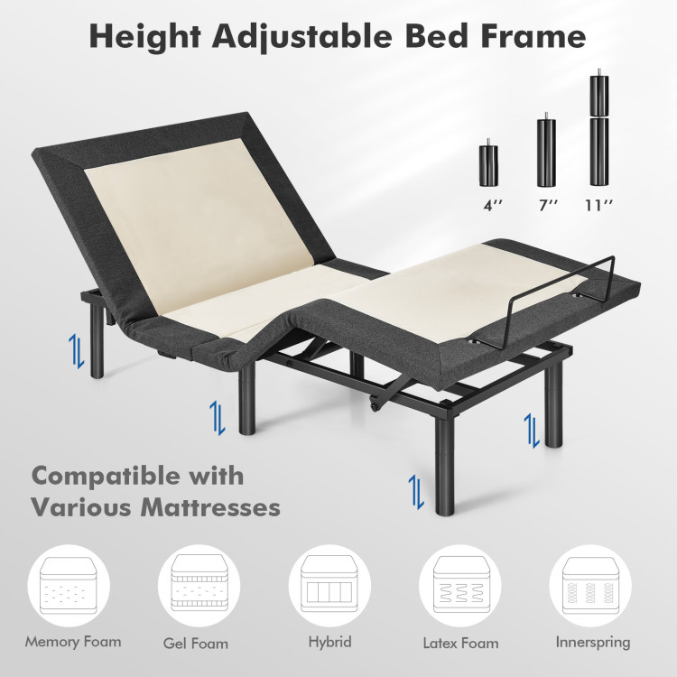 Twin Size Adjustable Bed Base Electric Bed Frame with Massage ModesCostway Gallery View 8 of 11