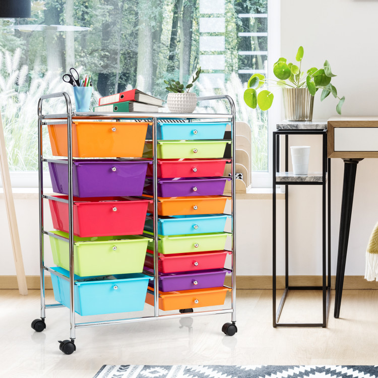 15-Drawer Utility Rolling Organizer Cart Multi-Use Storage-Deep MulticolorCostway Gallery View 8 of 10
