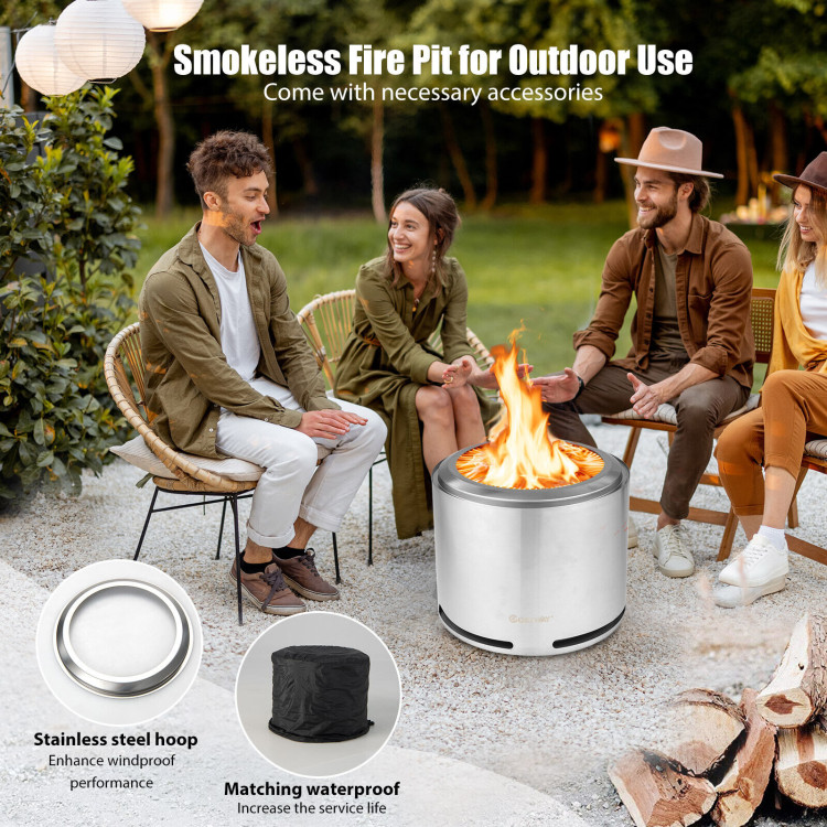 18.5 Inch Smokeless Fire Pit with Waterproof CoverCostway Gallery View 7 of 10