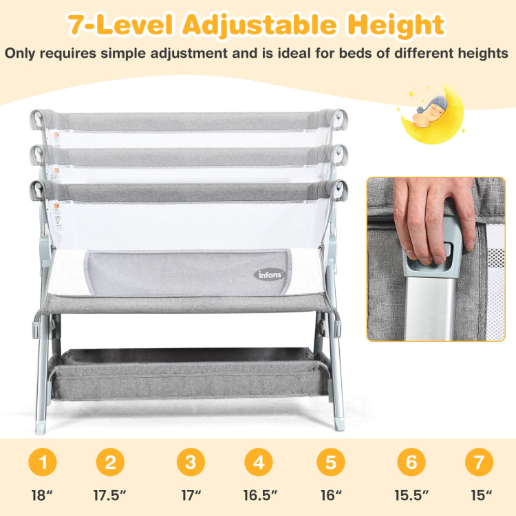 Adjustable Baby Bedside Crib with Large Storage-GrayCostway Gallery View 9 of 9