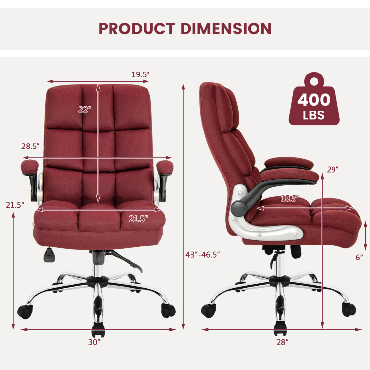 Costway Adjustable Swivel Office Chair with High Back and Flip-Up Arm for Home and Office-Red