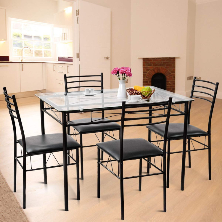 5 Pieces Dining Set with Tempered Glass Top Table and 4 Upholstered ChairsCostway Gallery View 1 of 14