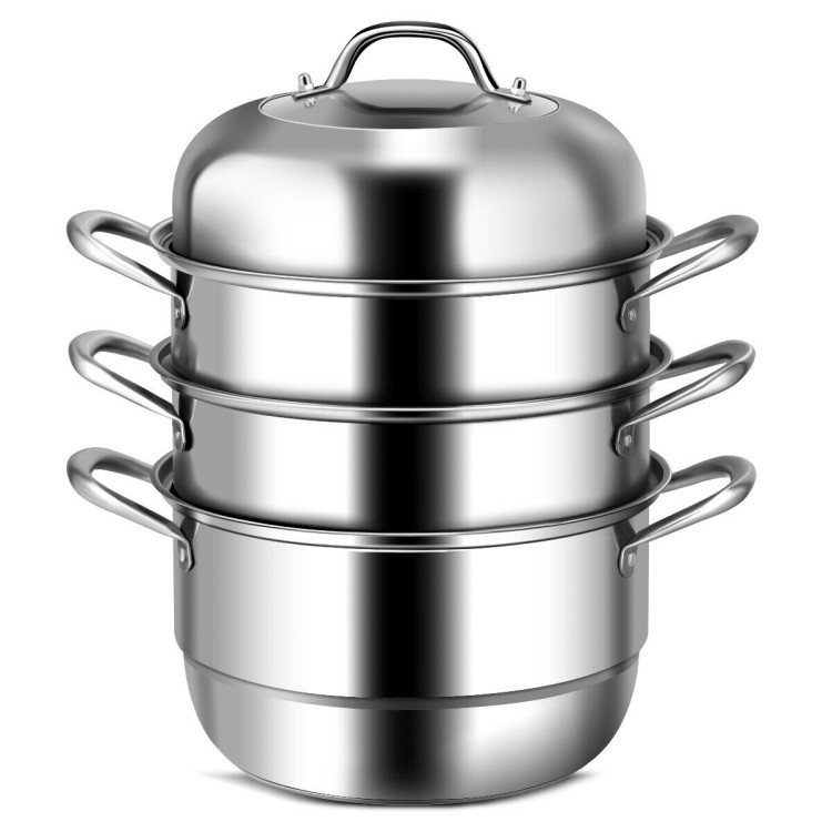 3 Tier Stainless Steel Cookware Pot Saucepot SteamerCostway Gallery View 1 of 12