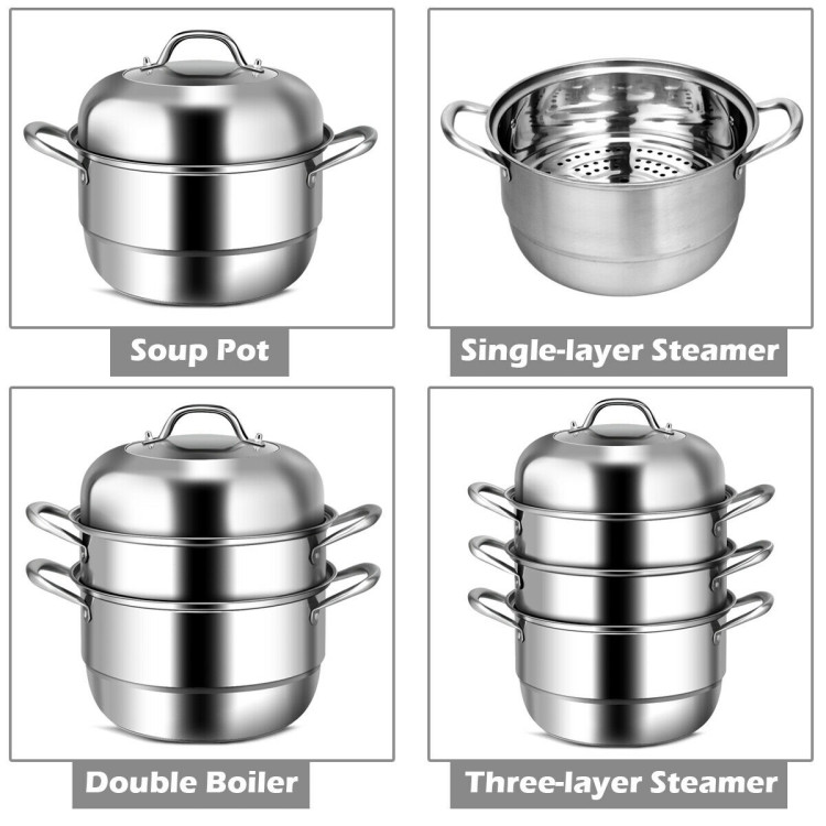 3 Tier Stainless Steel Cookware Pot Saucepot SteamerCostway Gallery View 10 of 12