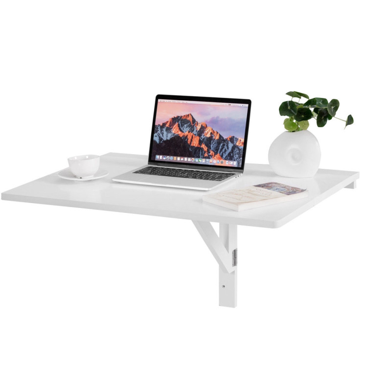 31.5 x 23.5 Inch Wall Mounted Folding Table for Small Spaces-WhiteCostway Gallery View 3 of 11