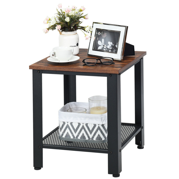 Industrial End Table 2-Tier Side Table-BlackCostway Gallery View 9 of 11