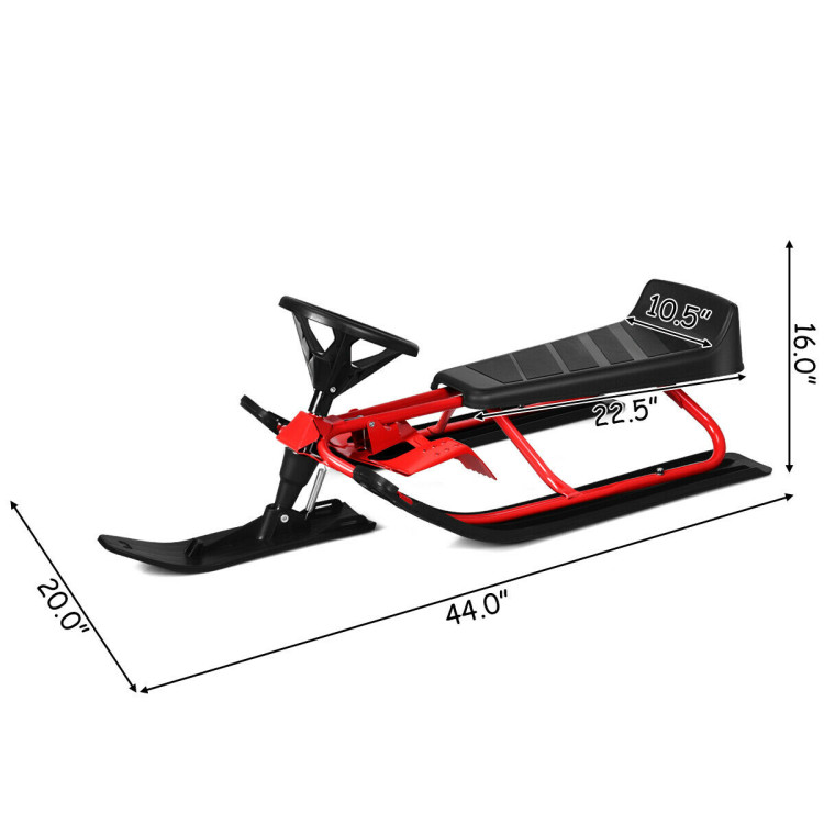 Kids Snow Sled with Steering Wheel and Double Brakes Pull RopeCostway Gallery View 4 of 9