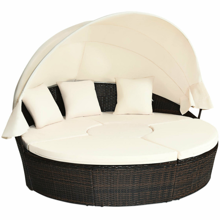 Patio Round Daybed Rattan Furniture Sets with CanopyCostway Gallery View 1 of 12