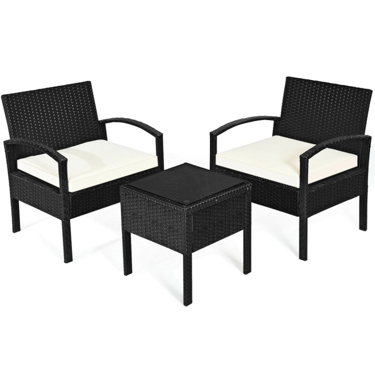 3 Pieces Outdoor Rattan Patio Conversation Set with Seat Cushions-WhiteCostway Gallery View 10 of 12