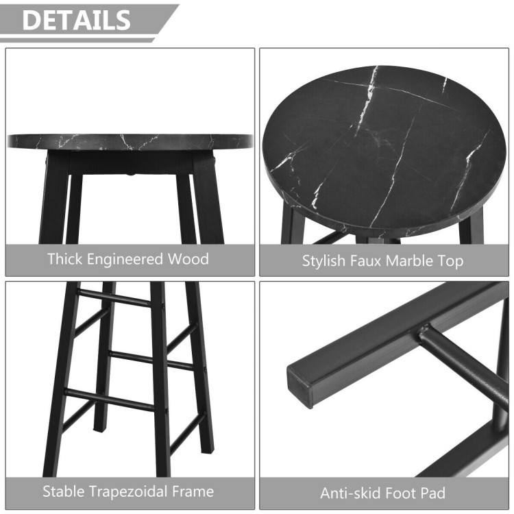 2 Pieces Industrial Round Seat Faux Marble Bar Stool Set-BlackCostway Gallery View 11 of 11