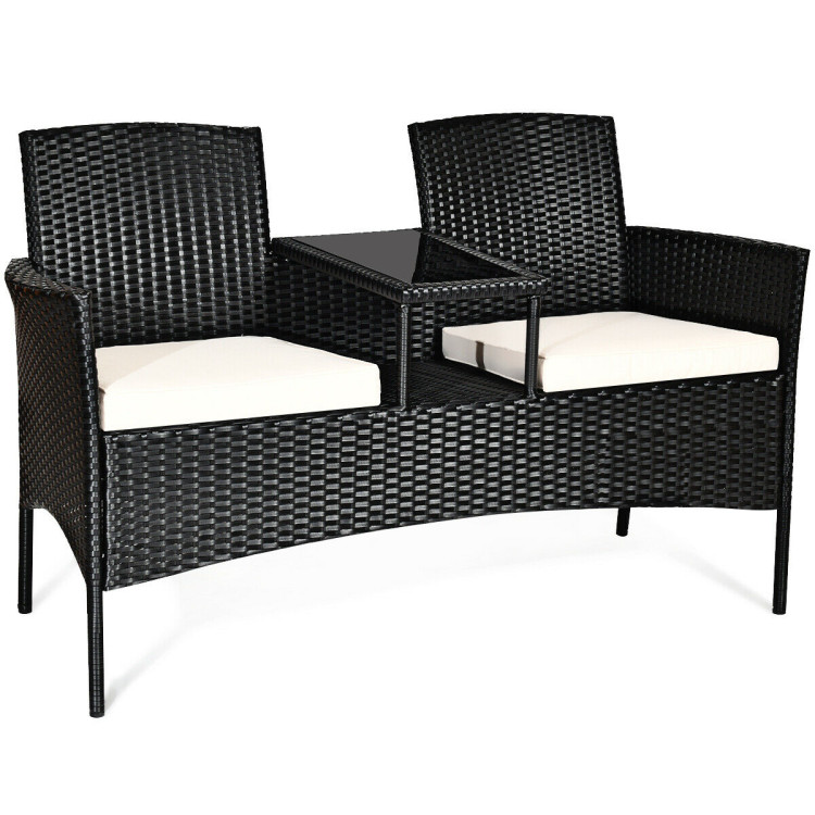 Patio Rattan Set Sofa Cushioned Loveseat Glass Table ChairsCostway Gallery View 1 of 12