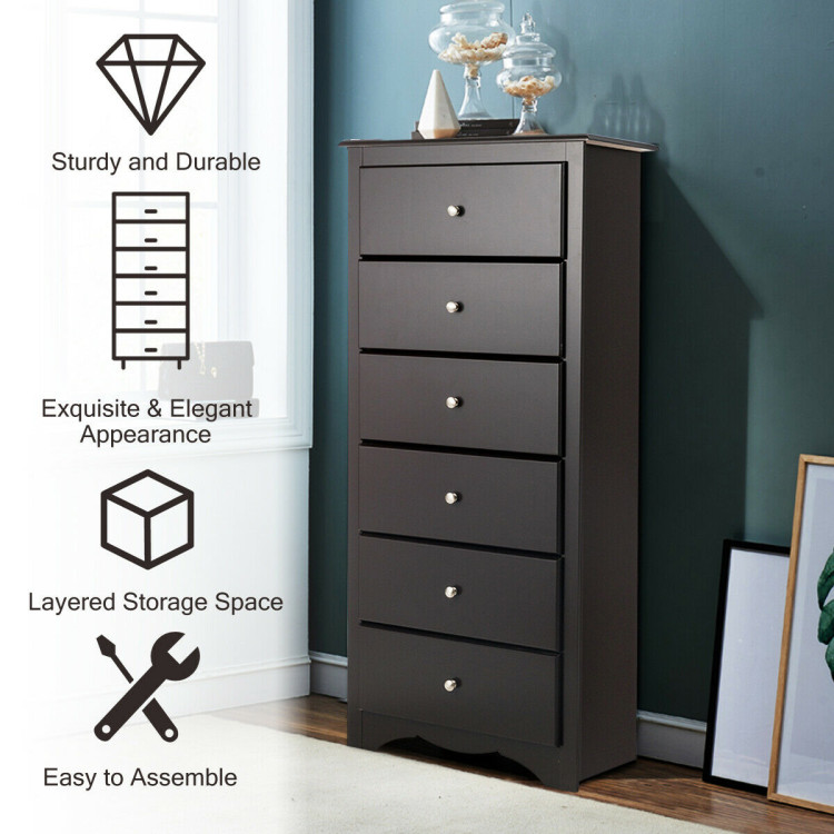 6 Drawers Chest Dresser Clothes Storage Bedroom Furniture Cabinet-BrownCostway Gallery View 2 of 12