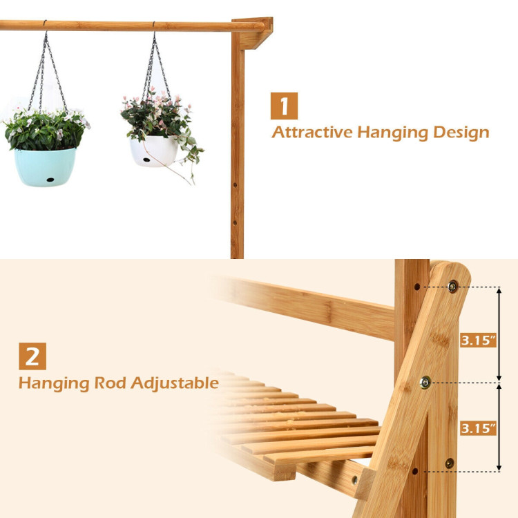 3 Tiers Bamboo Hanging Folding Plant Shelf StandCostway Gallery View 10 of 13