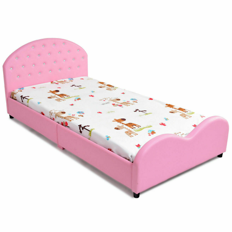 Twin Size Upholstered Platform Toddler Bed with Wood Slat SupportCostway Gallery View 4 of 10