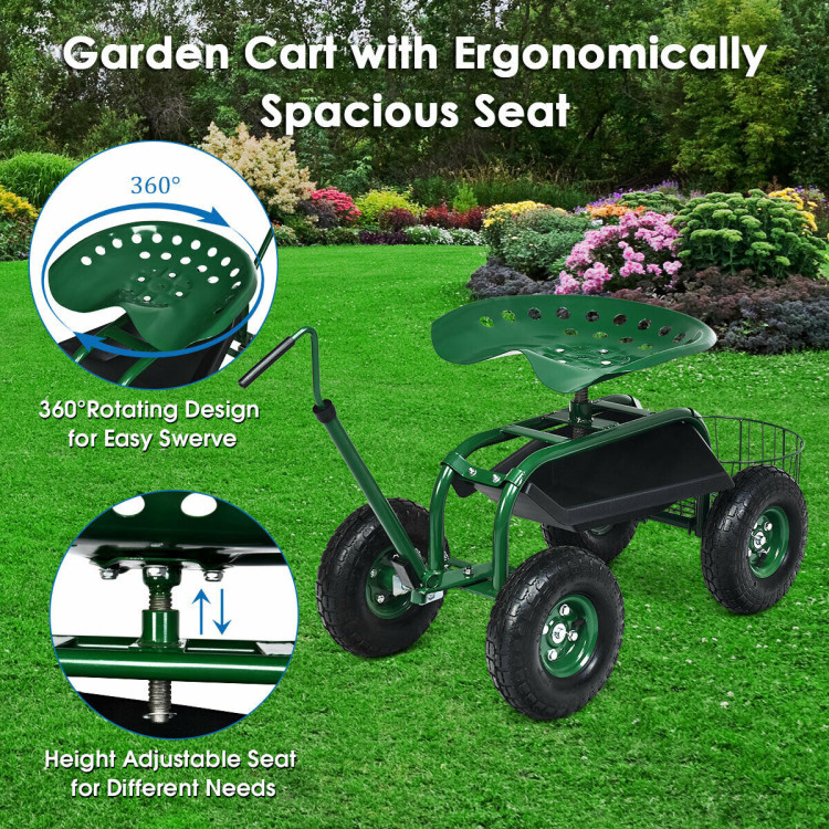 Extendable Handle Garden Cart Rolling Wagon ScooterCostway Gallery View 7 of 10