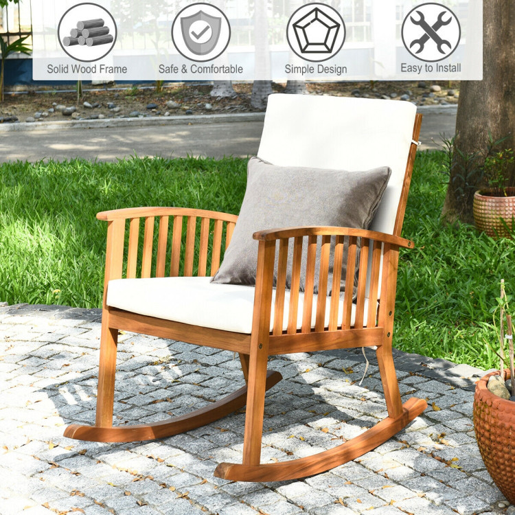 Outdoor Acacia Wood Rocking Chair with Detachable Washable CushionsCostway Gallery View 8 of 12
