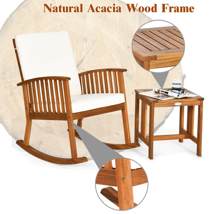 2 Pieces Acacia Wood Patio Rocking Chair Table SetCostway Gallery View 5 of 12