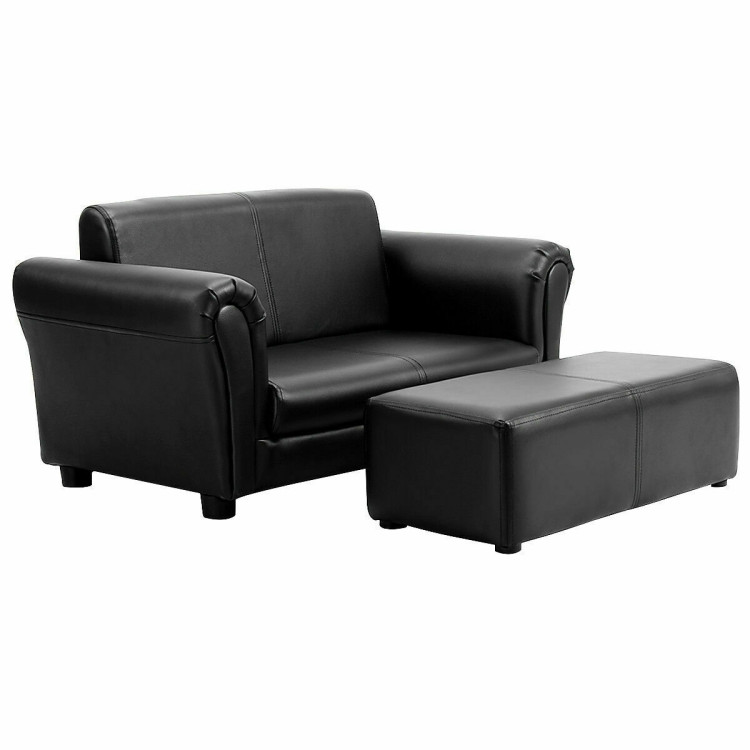 Black/White Kids Double Sofa with Ottoman-BlackCostway Gallery View 7 of 12
