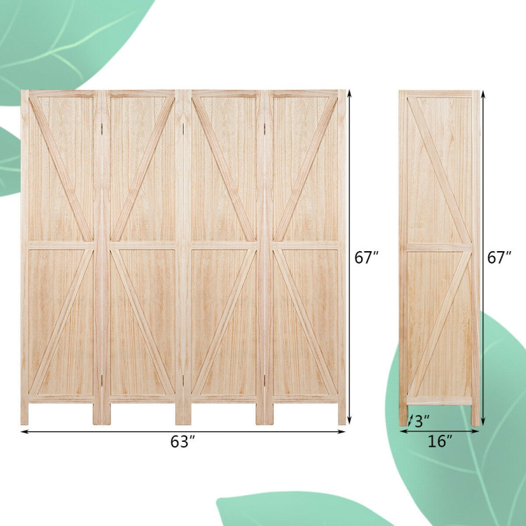 4 Panels Folding Wooden Room Divider-NaturalCostway Gallery View 4 of 12