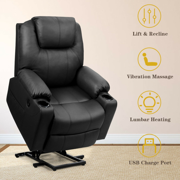 Electric Power Lift Leather Massage Sofa-BlackCostway Gallery View 3 of 11