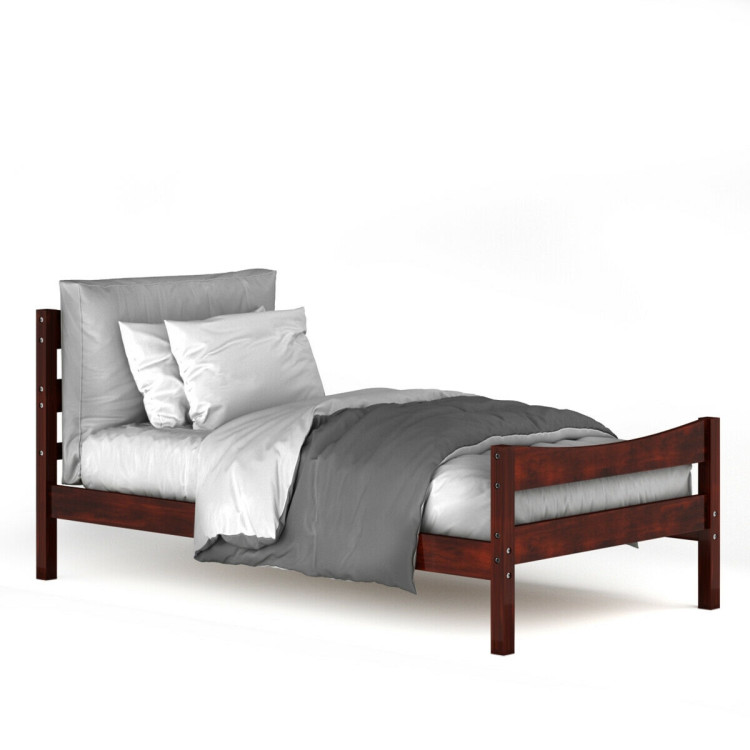 Twin Size Rustic Style Platform Bed Frame with Headboard and Footboard-WalnutCostway Gallery View 9 of 12