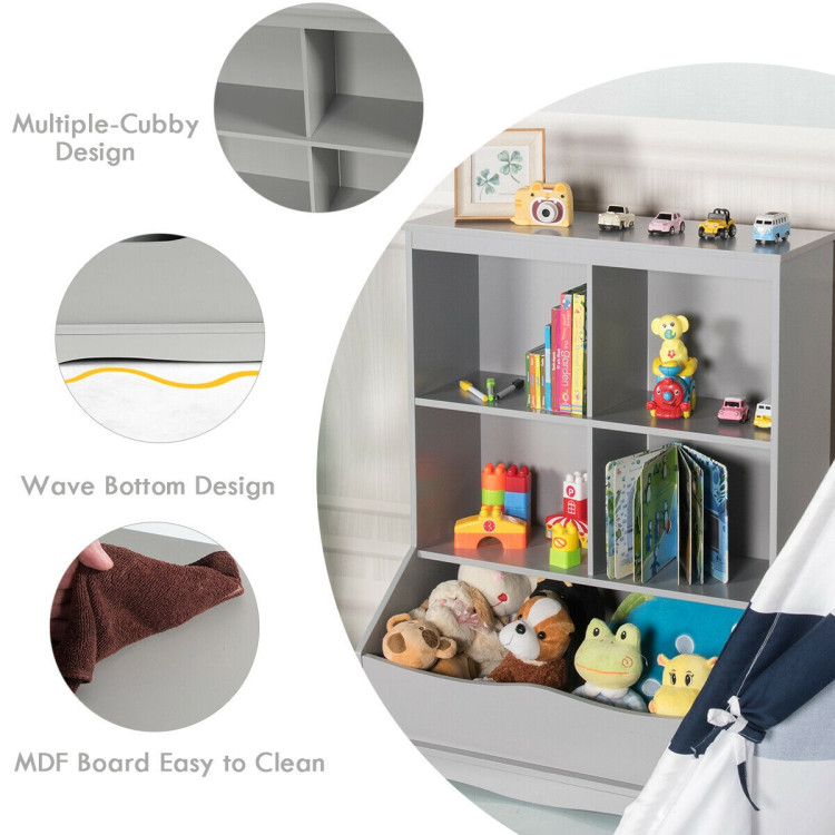 3-Tier Children's Multi-Functional Bookcase Toy Storage Bin Floor Cabinet-GrayCostway Gallery View 6 of 12