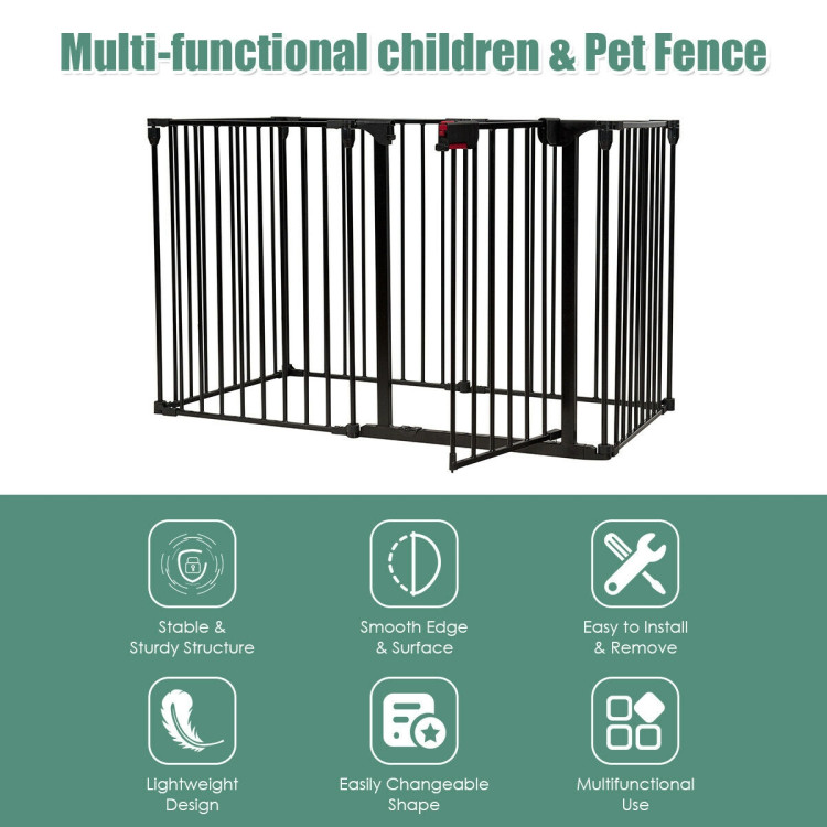 6 Panel Wall-mount Adjustable Baby Safe Metal  Fence Barrier-BlackCostway Gallery View 5 of 12