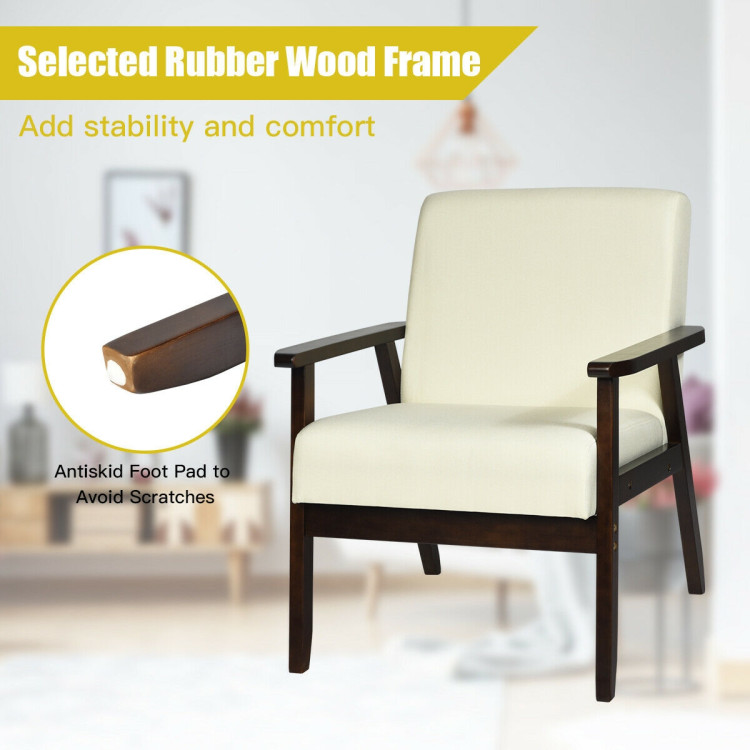 Solid Rubber Wood Fabric Accent Armchair-BeigeCostway Gallery View 9 of 11